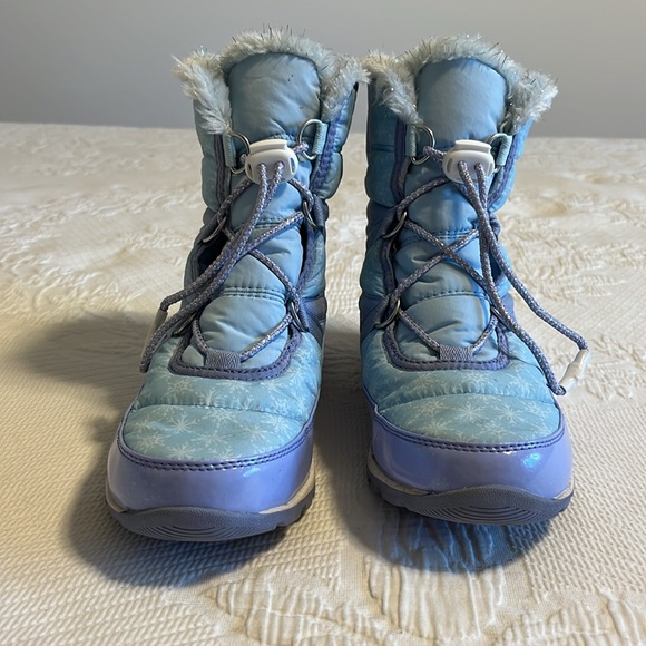 Sorel x Disney Elsa Frozen boots, waterproof, light blue/purple, silver, size 6 - Picture 3 of 10